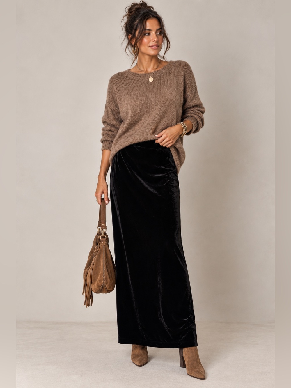 Kay Unger Black Velvet Maxi Skirt